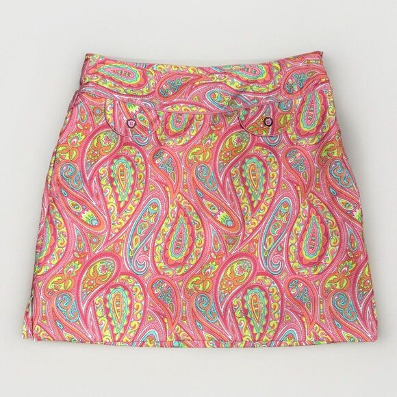 EP Pro Pants - EP Pro Women's Skort Pink Paisley Zip Side Slits‎ Pockets Athletic Golf Size 2